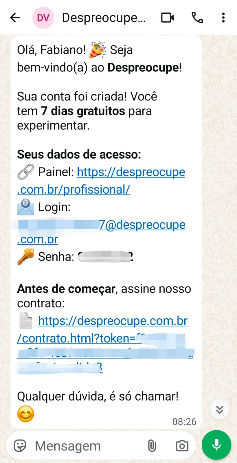 Confirmação de atendimento pelo WhatsApp