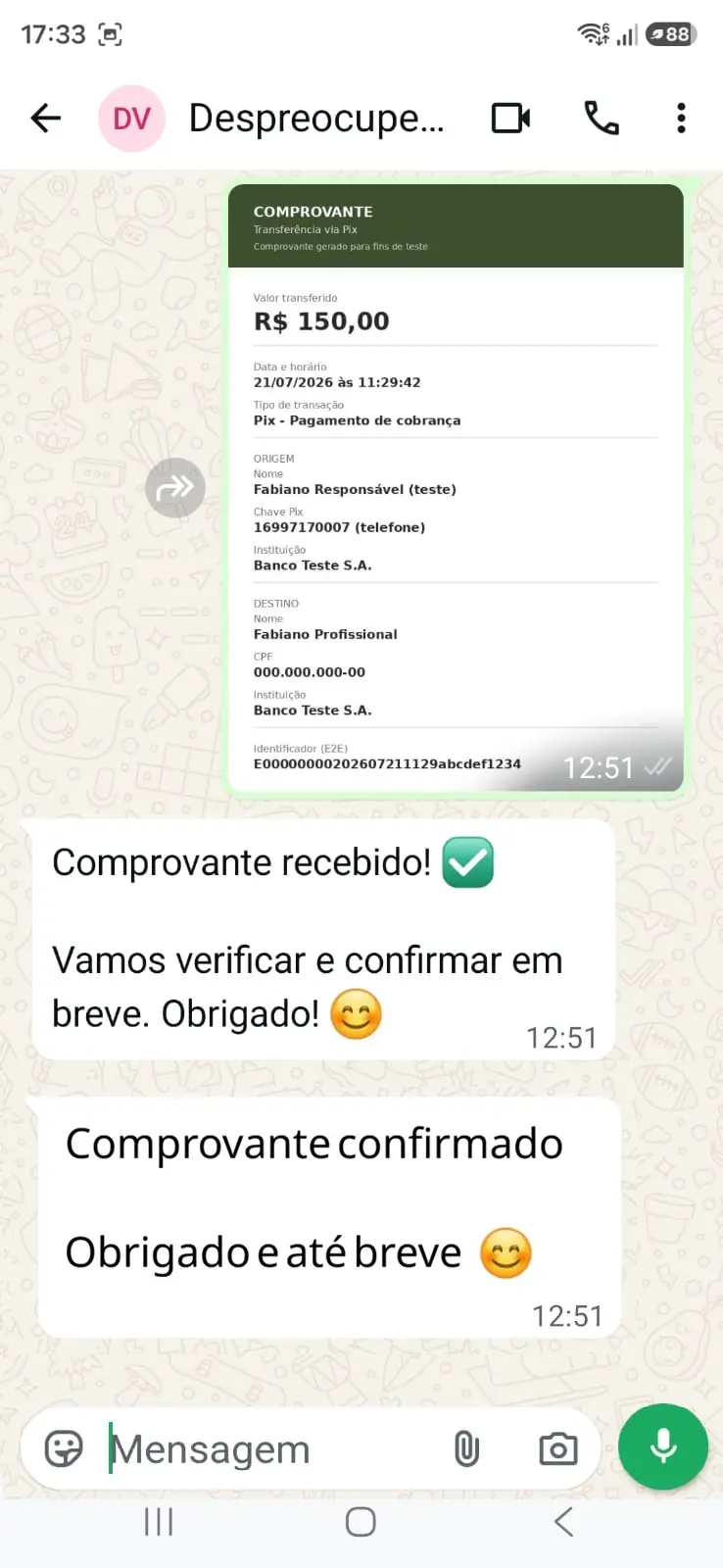 Fechamento e cobrança PIX na Despreocupe